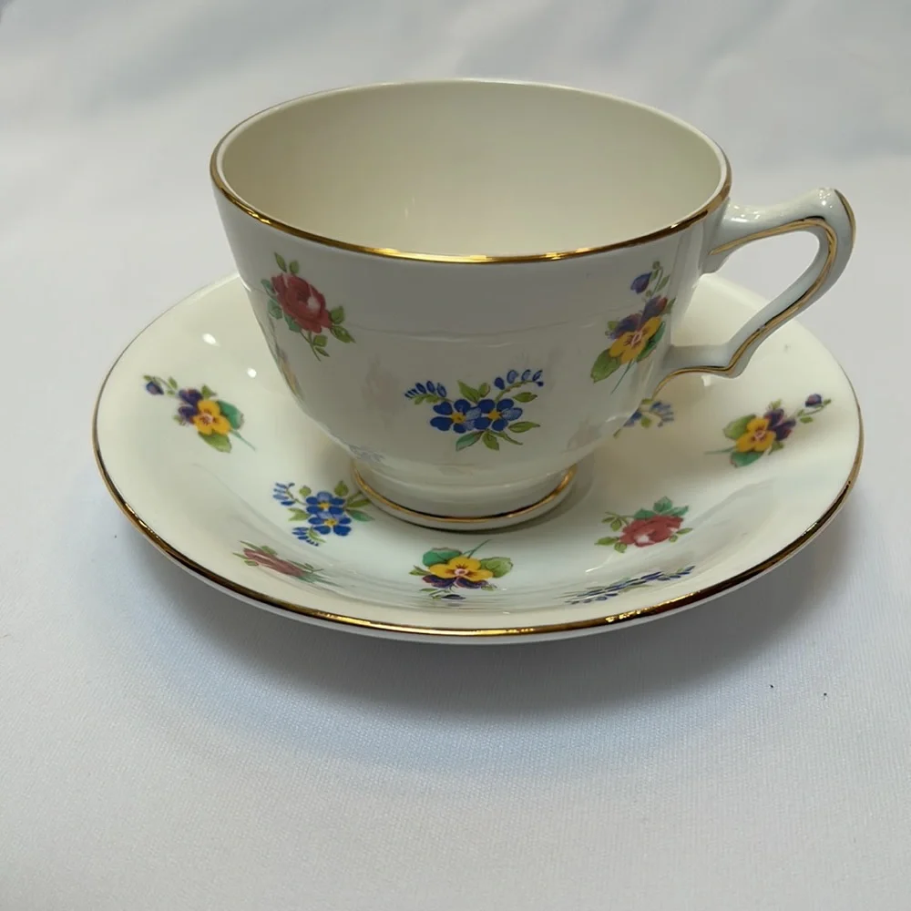 Vintage Crown Staffordshire England Fine Bone China Tea Cup and Saucer